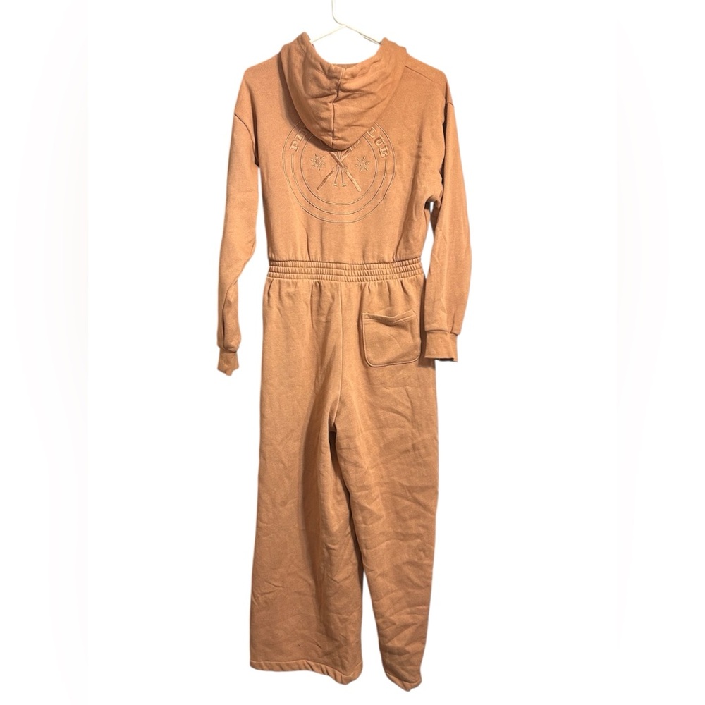 Victoria’s Secret PINK Wide-Leg Fleece Ski Jumpsuit Hoodie OnePiece Camel Medium - Picture 4 of 6